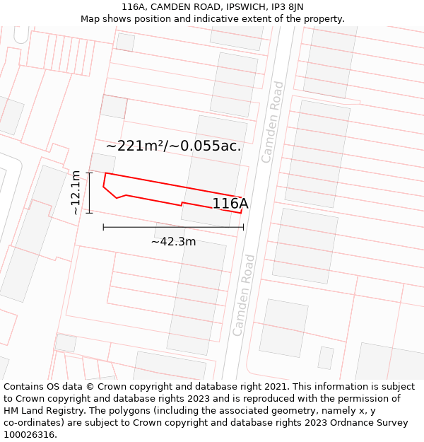 116A, CAMDEN ROAD, IPSWICH, IP3 8JN: Plot and title map