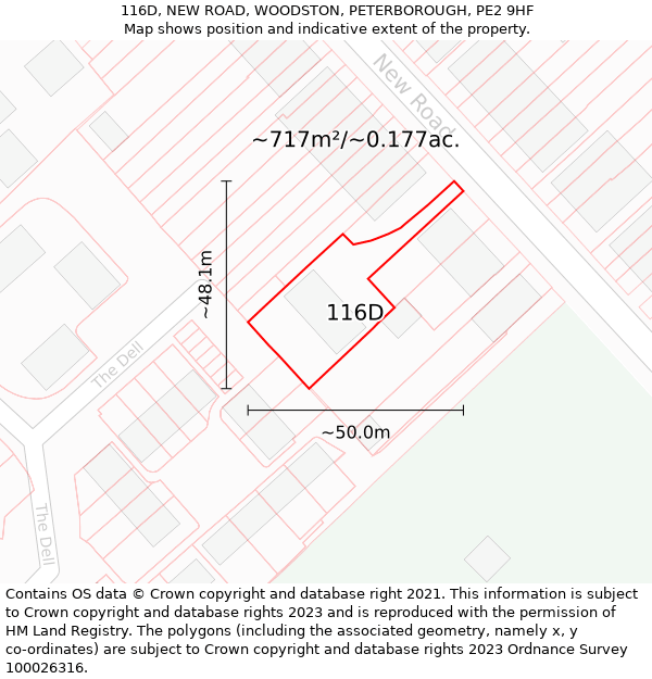 116D, NEW ROAD, WOODSTON, PETERBOROUGH, PE2 9HF: Plot and title map