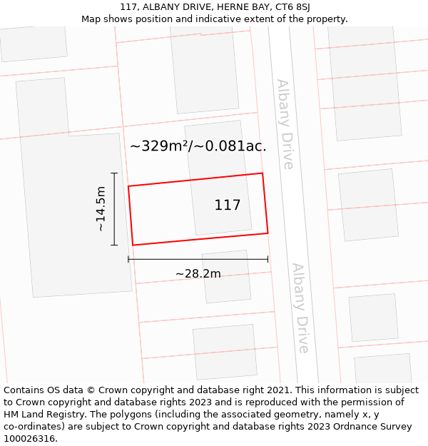 117, ALBANY DRIVE, HERNE BAY, CT6 8SJ: Plot and title map