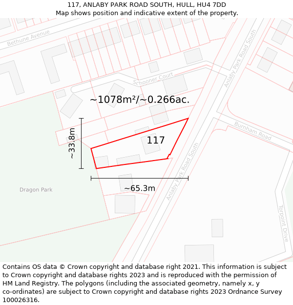 117, ANLABY PARK ROAD SOUTH, HULL, HU4 7DD: Plot and title map