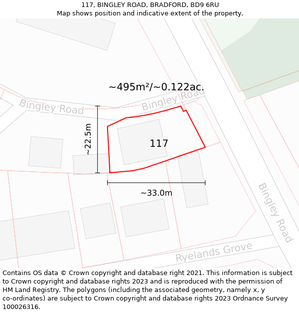 117, BINGLEY ROAD, BRADFORD, BD9 6RU: Plot and title map