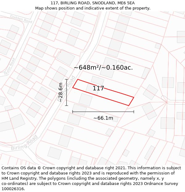 117, BIRLING ROAD, SNODLAND, ME6 5EA: Plot and title map