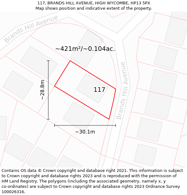 117, BRANDS HILL AVENUE, HIGH WYCOMBE, HP13 5PX: Plot and title map