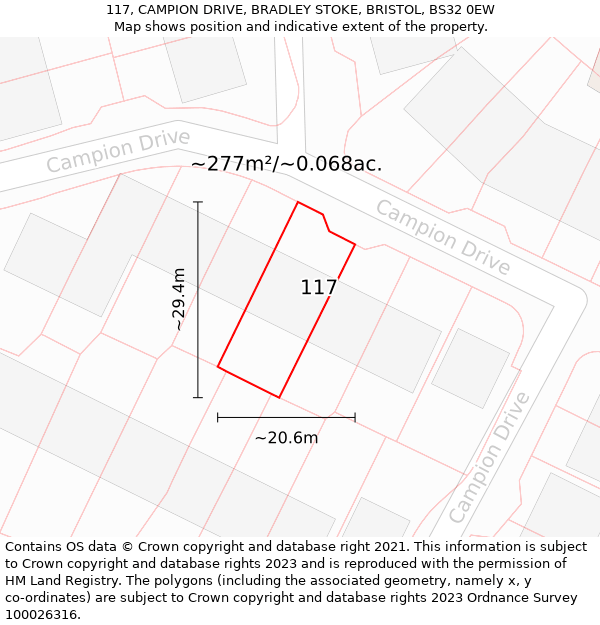 117, CAMPION DRIVE, BRADLEY STOKE, BRISTOL, BS32 0EW: Plot and title map