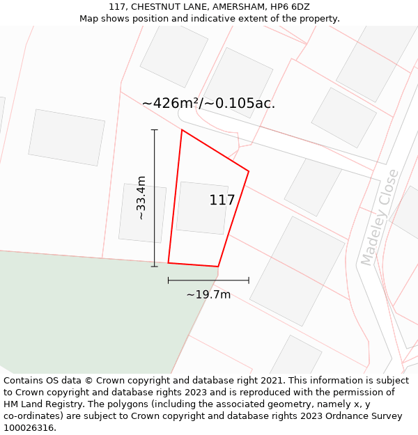 117, CHESTNUT LANE, AMERSHAM, HP6 6DZ: Plot and title map