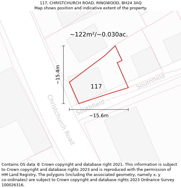 117, CHRISTCHURCH ROAD, RINGWOOD, BH24 3AQ: Plot and title map