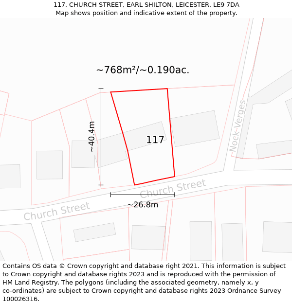 117, CHURCH STREET, EARL SHILTON, LEICESTER, LE9 7DA: Plot and title map