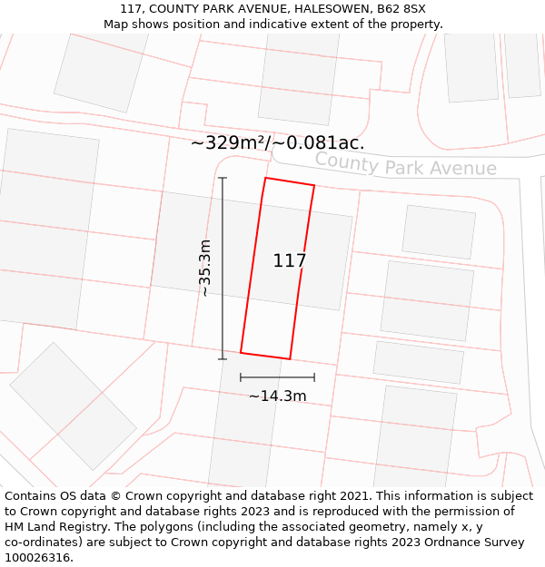 117, COUNTY PARK AVENUE, HALESOWEN, B62 8SX: Plot and title map