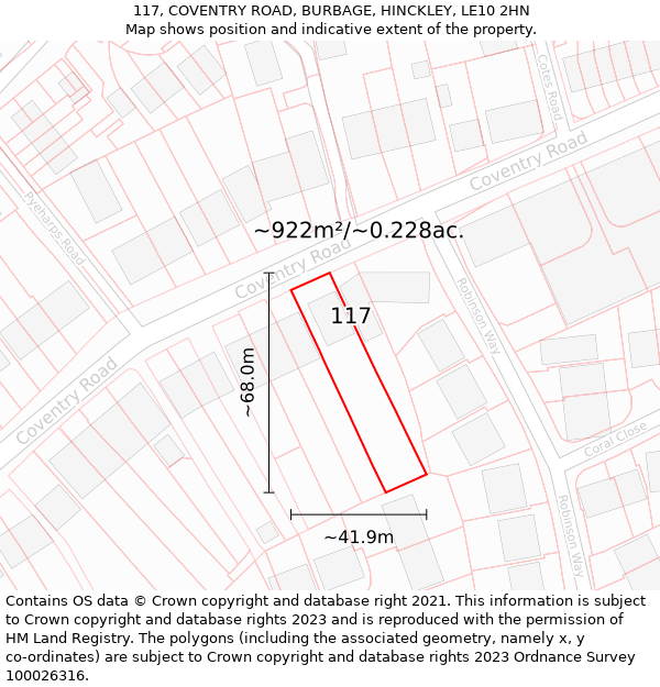 117, COVENTRY ROAD, BURBAGE, HINCKLEY, LE10 2HN: Plot and title map