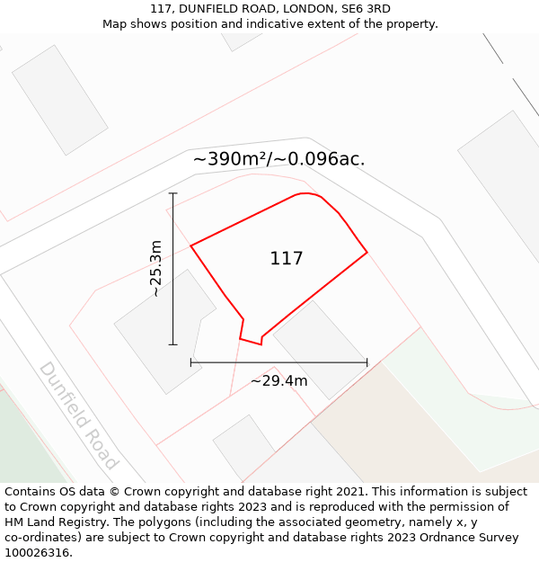 117, DUNFIELD ROAD, LONDON, SE6 3RD: Plot and title map