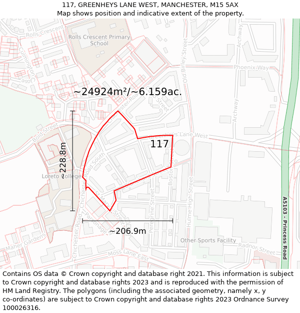 117, GREENHEYS LANE WEST, MANCHESTER, M15 5AX: Plot and title map