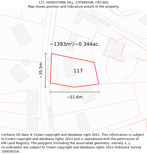 117, HARESTONE HILL, CATERHAM, CR3 6DL: Plot and title map