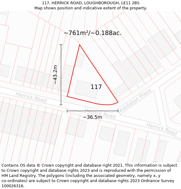 117, HERRICK ROAD, LOUGHBOROUGH, LE11 2BS: Plot and title map