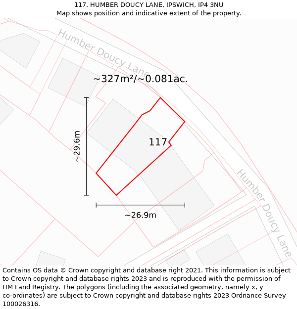 117, HUMBER DOUCY LANE, IPSWICH, IP4 3NU: Plot and title map