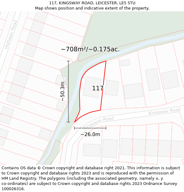 117, KINGSWAY ROAD, LEICESTER, LE5 5TU: Plot and title map