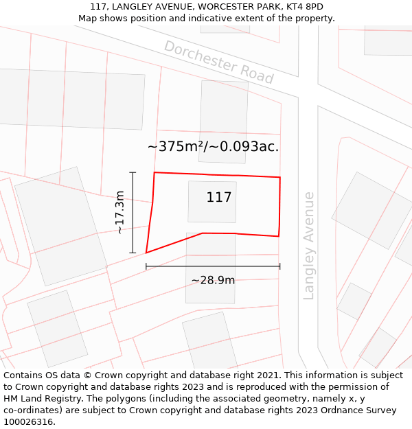117, LANGLEY AVENUE, WORCESTER PARK, KT4 8PD: Plot and title map