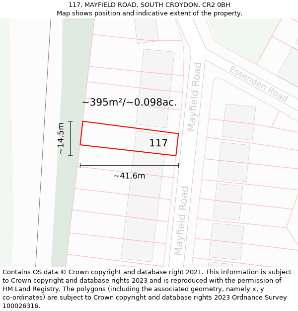 117, MAYFIELD ROAD, SOUTH CROYDON, CR2 0BH: Plot and title map