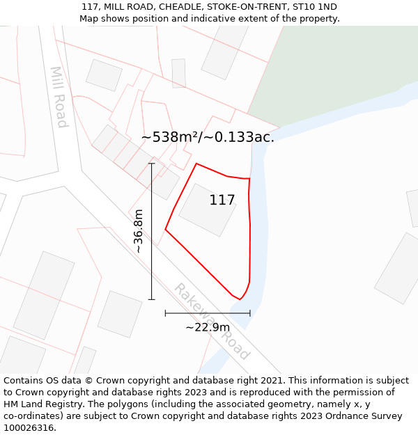 117, MILL ROAD, CHEADLE, STOKE-ON-TRENT, ST10 1ND: Plot and title map