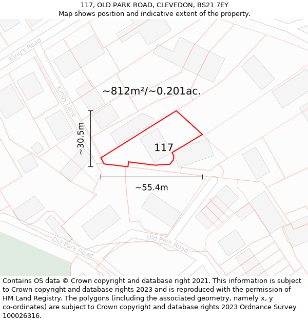 117, OLD PARK ROAD, CLEVEDON, BS21 7EY: Plot and title map