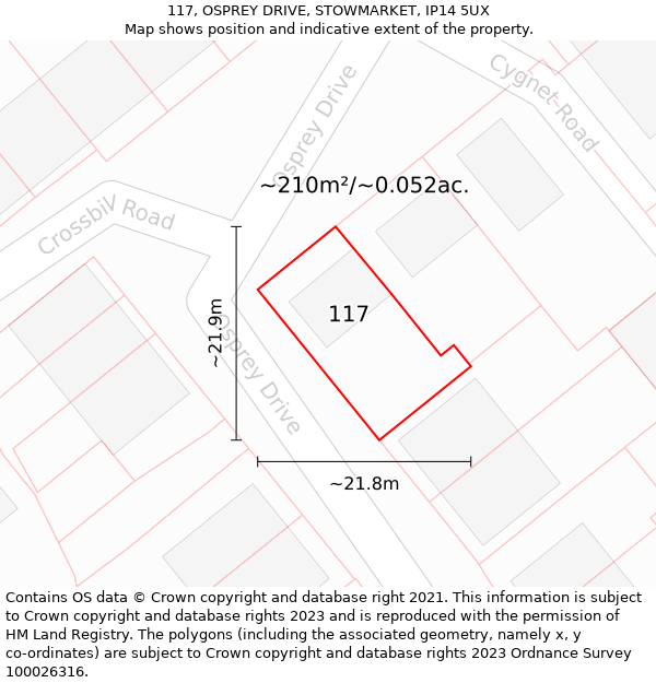 117, OSPREY DRIVE, STOWMARKET, IP14 5UX: Plot and title map