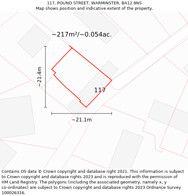 117, POUND STREET, WARMINSTER, BA12 8NS: Plot and title map