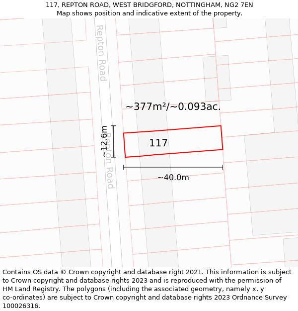 117, REPTON ROAD, WEST BRIDGFORD, NOTTINGHAM, NG2 7EN: Plot and title map