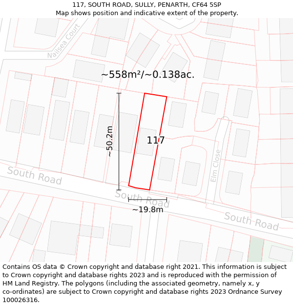 117, SOUTH ROAD, SULLY, PENARTH, CF64 5SP: Plot and title map