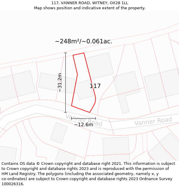 117, VANNER ROAD, WITNEY, OX28 1LL: Plot and title map