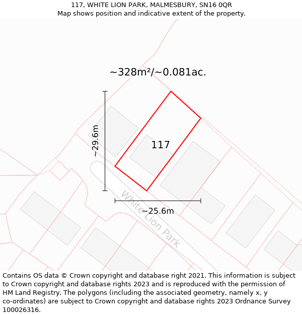 117, WHITE LION PARK, MALMESBURY, SN16 0QR: Plot and title map