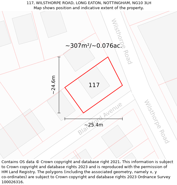 117, WILSTHORPE ROAD, LONG EATON, NOTTINGHAM, NG10 3LH: Plot and title map