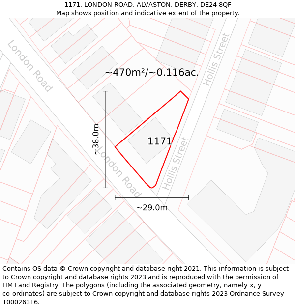 1171, LONDON ROAD, ALVASTON, DERBY, DE24 8QF: Plot and title map