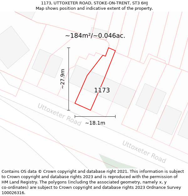 1173, UTTOXETER ROAD, STOKE-ON-TRENT, ST3 6HJ: Plot and title map