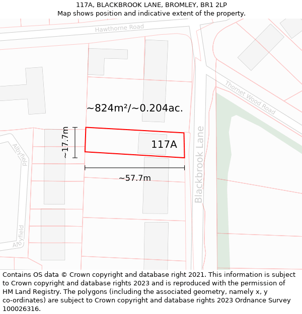 117A, BLACKBROOK LANE, BROMLEY, BR1 2LP: Plot and title map