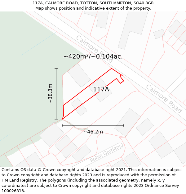 117A, CALMORE ROAD, TOTTON, SOUTHAMPTON, SO40 8GR: Plot and title map