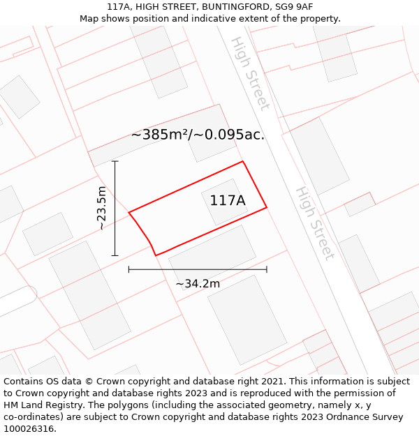 117A, HIGH STREET, BUNTINGFORD, SG9 9AF: Plot and title map
