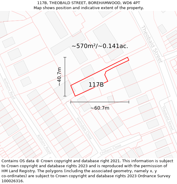 117B, THEOBALD STREET, BOREHAMWOOD, WD6 4PT: Plot and title map