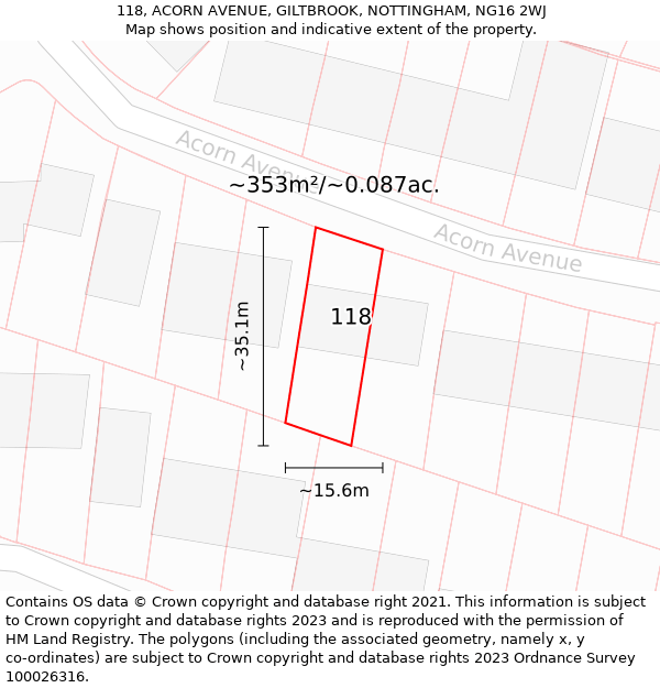 118, ACORN AVENUE, GILTBROOK, NOTTINGHAM, NG16 2WJ: Plot and title map