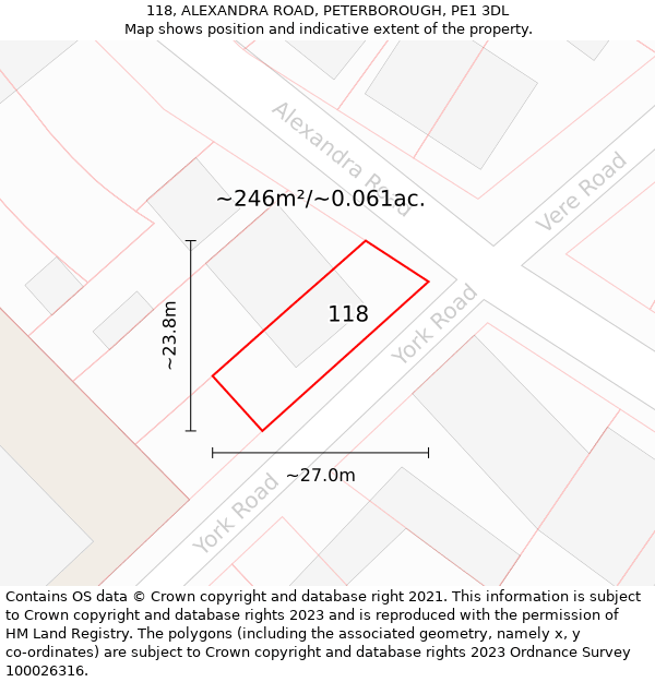 118, ALEXANDRA ROAD, PETERBOROUGH, PE1 3DL: Plot and title map