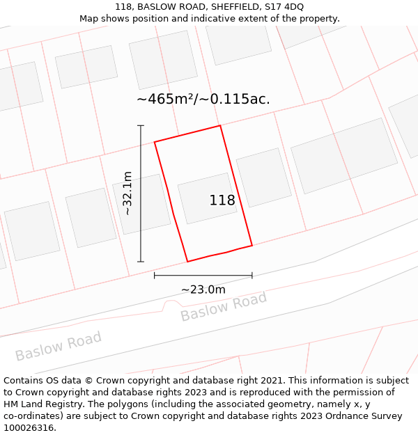 118, BASLOW ROAD, SHEFFIELD, S17 4DQ: Plot and title map