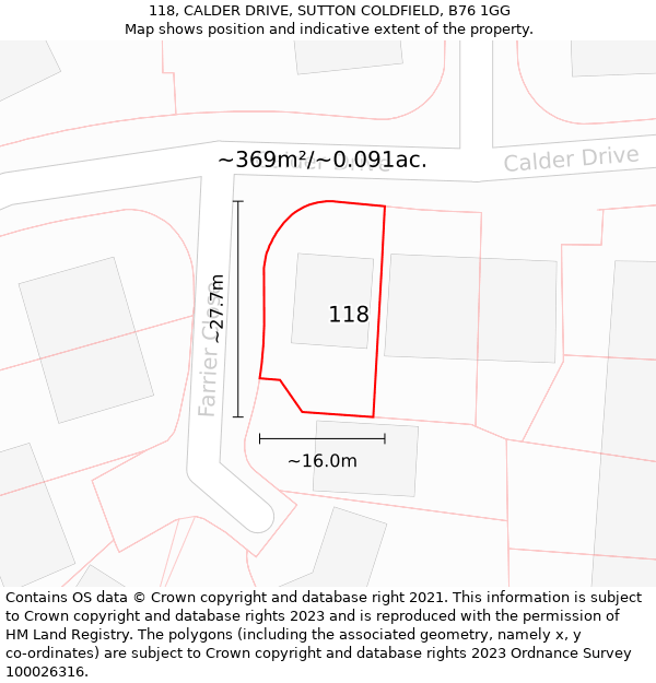 118, CALDER DRIVE, SUTTON COLDFIELD, B76 1GG: Plot and title map