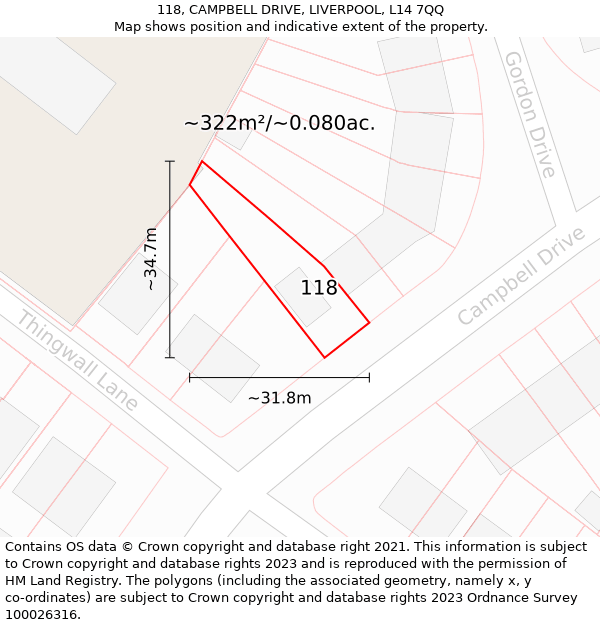 118, CAMPBELL DRIVE, LIVERPOOL, L14 7QQ: Plot and title map