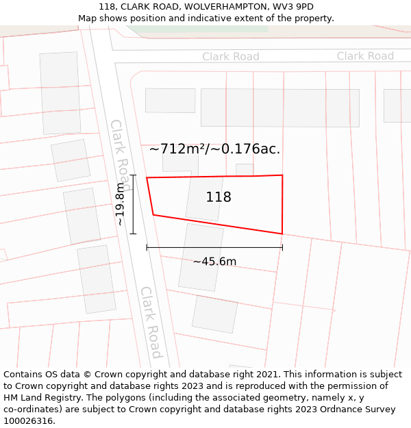 118, CLARK ROAD, WOLVERHAMPTON, WV3 9PD: Plot and title map