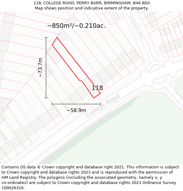 118, COLLEGE ROAD, PERRY BARR, BIRMINGHAM, B44 8DA: Plot and title map