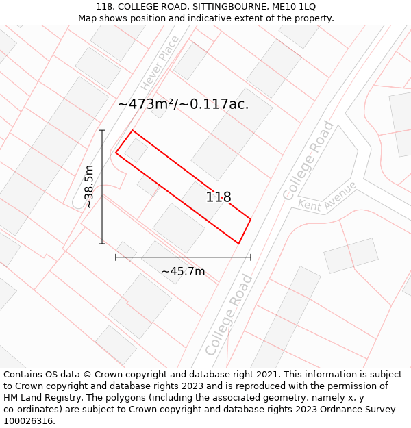 118, COLLEGE ROAD, SITTINGBOURNE, ME10 1LQ: Plot and title map