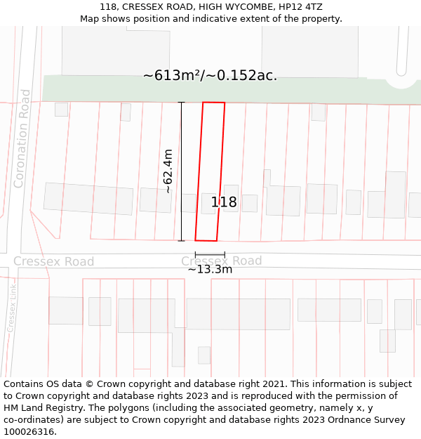 118, CRESSEX ROAD, HIGH WYCOMBE, HP12 4TZ: Plot and title map