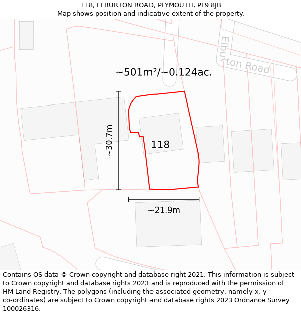 118, ELBURTON ROAD, PLYMOUTH, PL9 8JB: Plot and title map