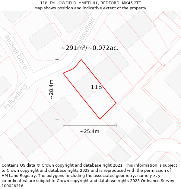 118, FALLOWFIELD, AMPTHILL, BEDFORD, MK45 2TT: Plot and title map