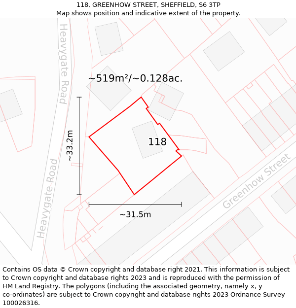 118, GREENHOW STREET, SHEFFIELD, S6 3TP: Plot and title map