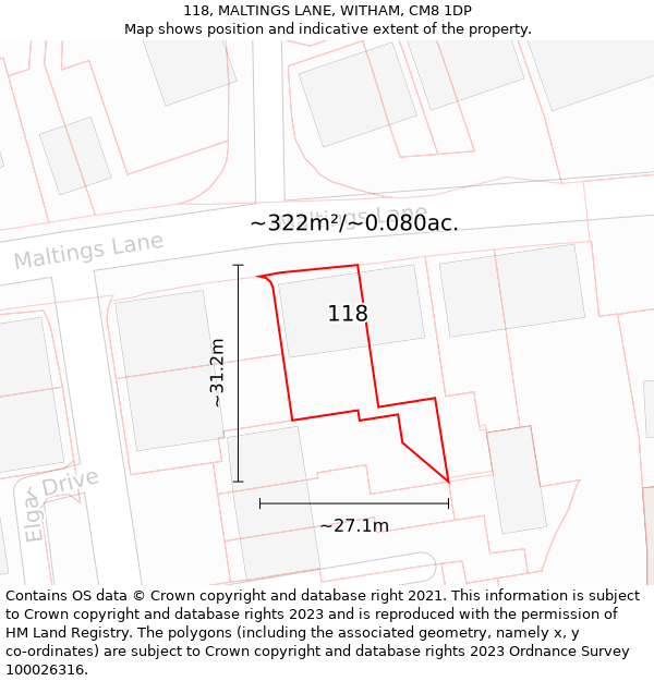 118, MALTINGS LANE, WITHAM, CM8 1DP: Plot and title map