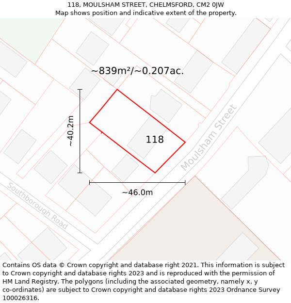118, MOULSHAM STREET, CHELMSFORD, CM2 0JW: Plot and title map